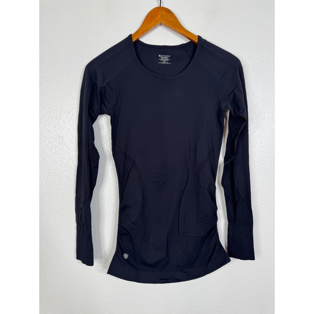 Athleta Womens Black Seamless Long Sleeve Training Top Thumbholes XS 77679